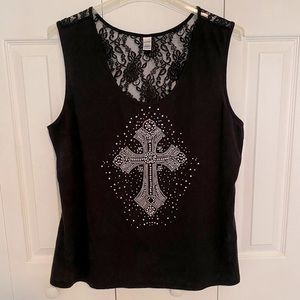 Rhinestone tank with lace back